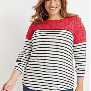 Maurices Red and White Striped Colorblock Sweater Top